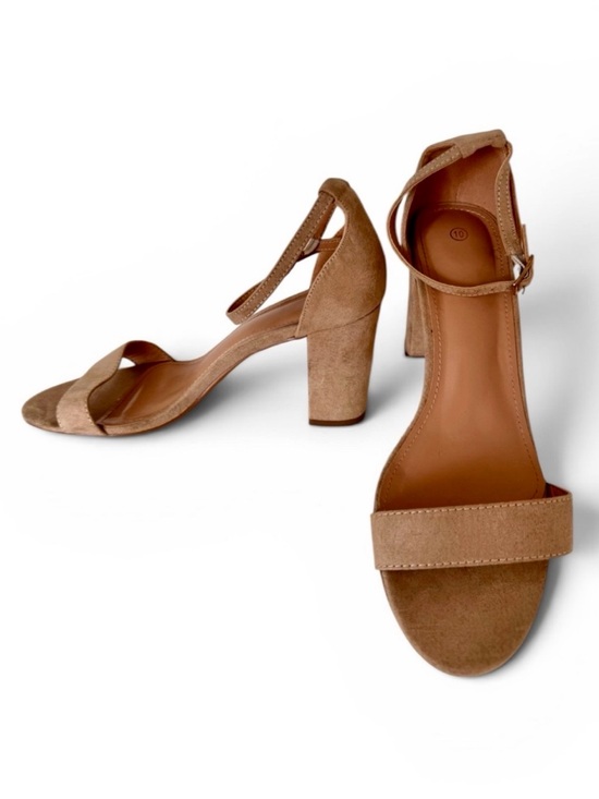 Shoes - Nude Tan Block Heel Ankle Strap Sandals Women's Size 10 Wedding Heels